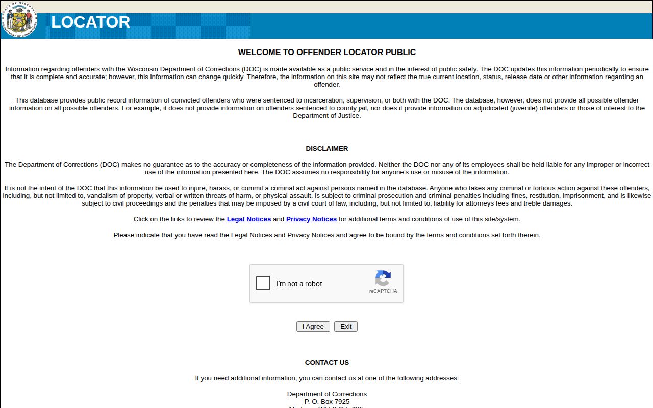 St. Croix County Wisconsin DOC custody and offender record locator